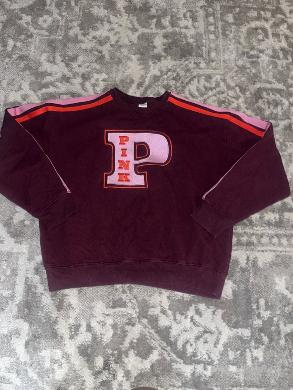 PINK Victoria's Secret Burgundy Crewneck Sweatshirt with Pink & Red Accents